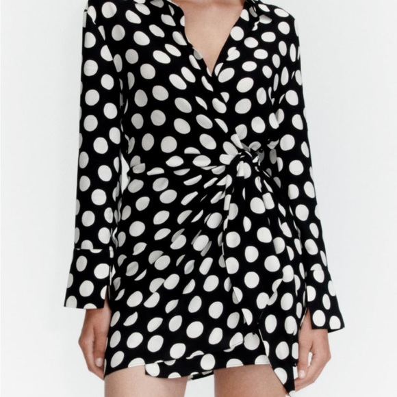 NWT Zara Asymmetrical Polka Dot Shirt Dress - Picture 10 of 12